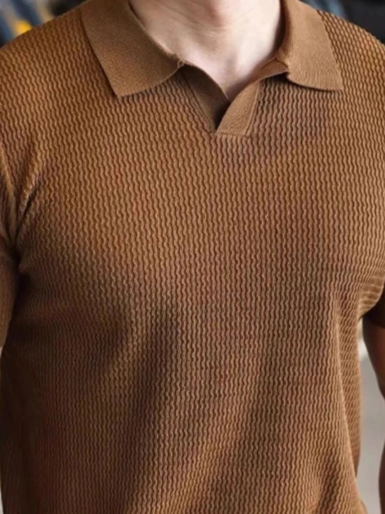 Men's Full Size Textured Knit Polo Shirt Plus Size Brown / S Jonathan M Collection
