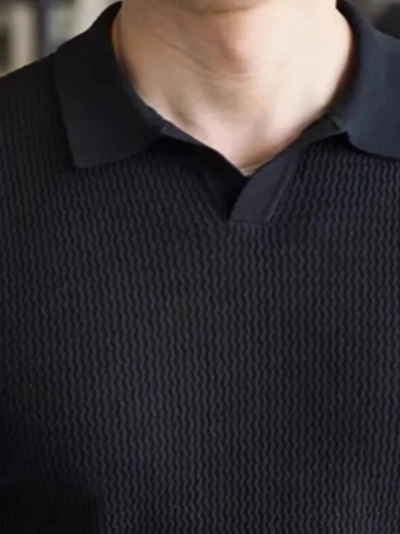Men's Full Size Textured Knit Polo Shirt Plus Size Black / S Jonathan M Collection