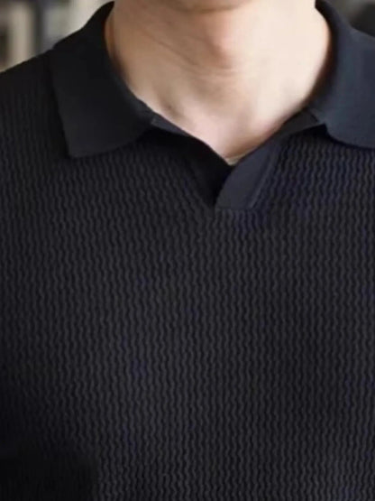 Men's Full Size Textured Knit Polo Shirt Plus Size Black / S Jonathan M Collection