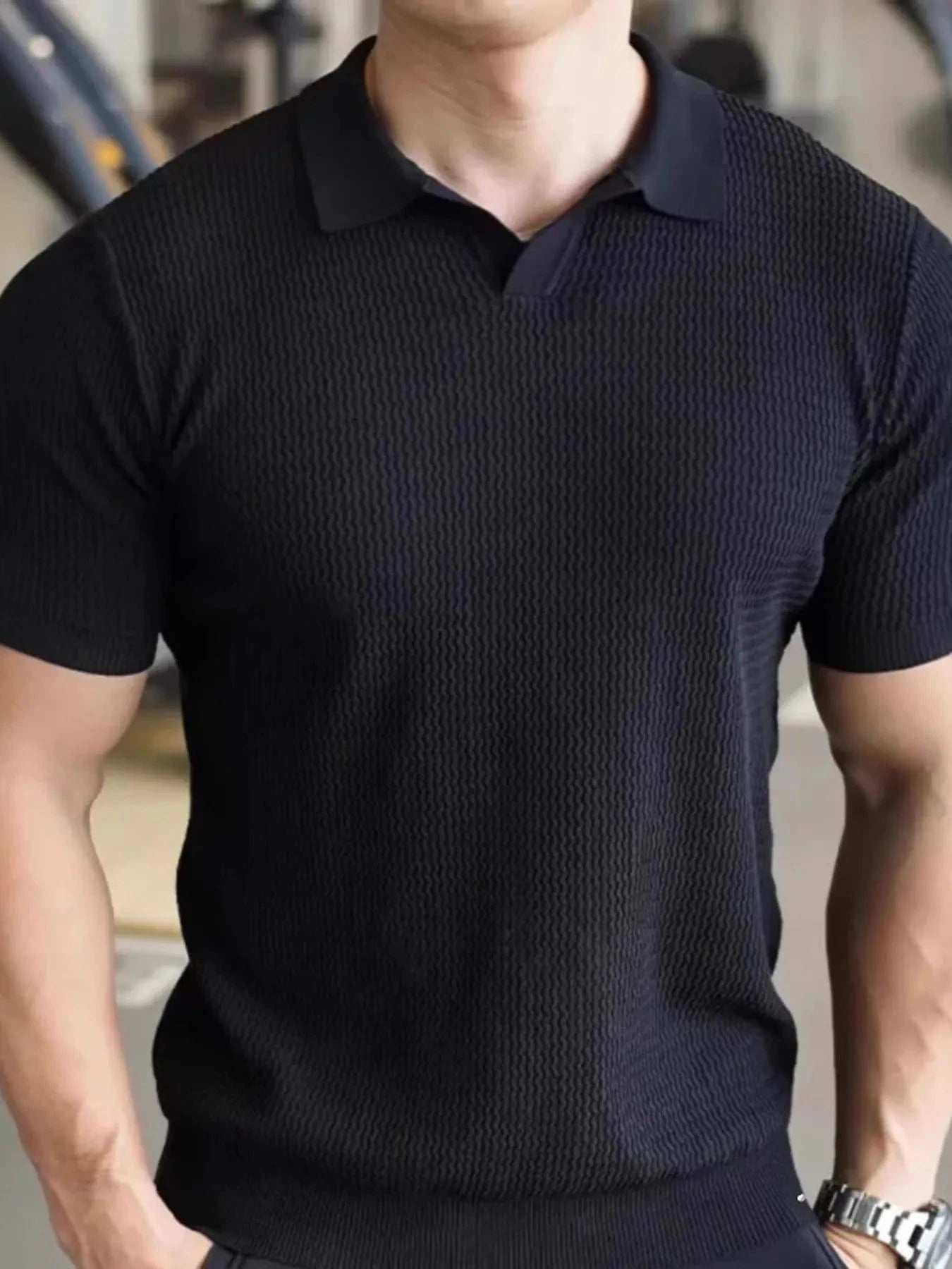 Men's Full Size Textured Knit Polo Shirt Plus Size Jonathan M Collection