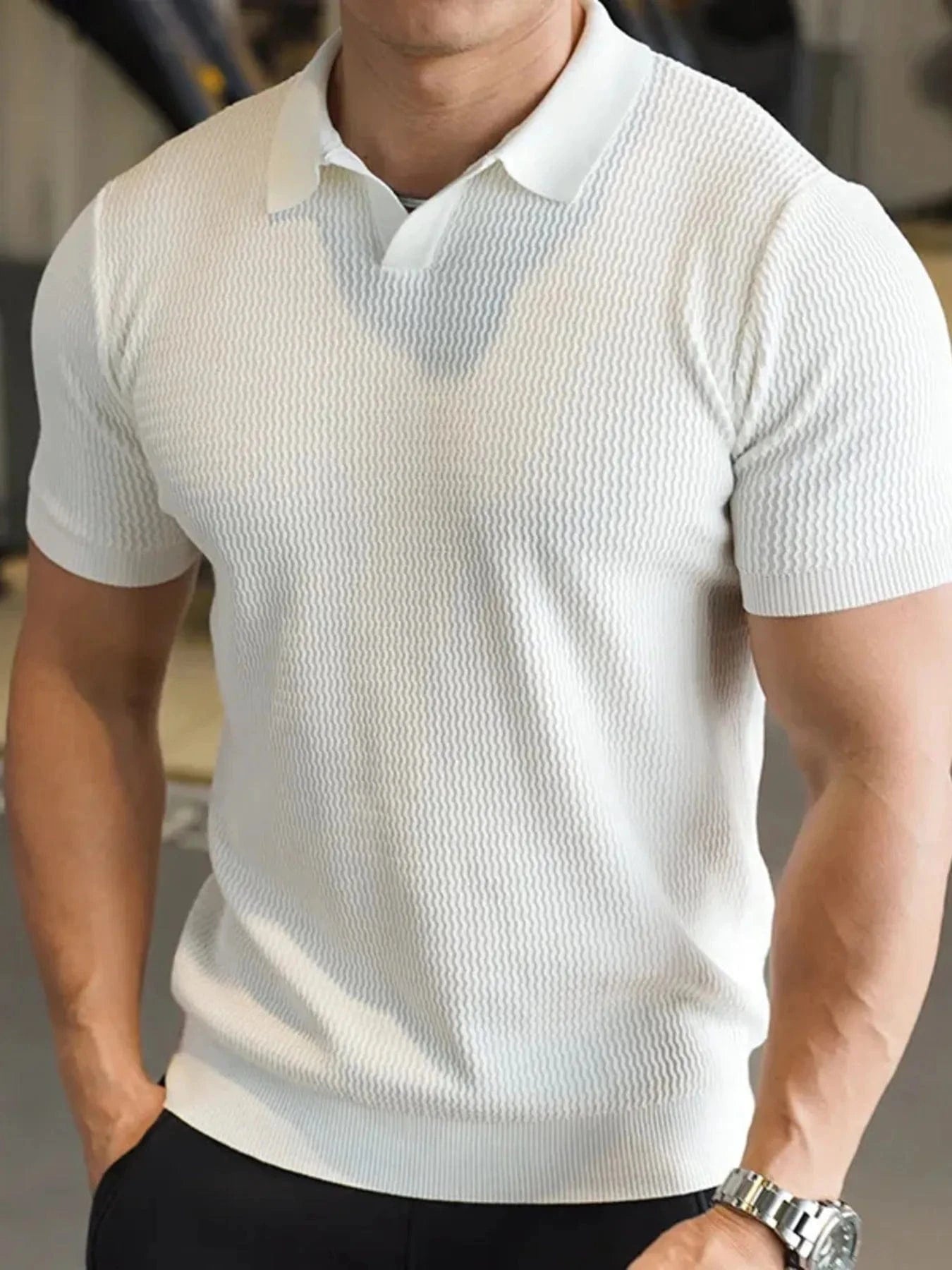 Men's Full Size Textured Knit Polo Shirt Plus Size Jonathan M Collection
