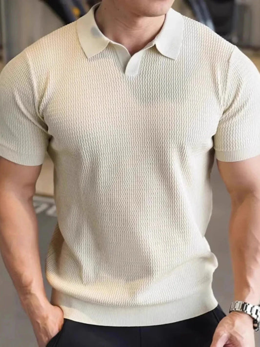 Men's Full Size Textured Knit Polo Shirt Plus Size Apricot / S Jonathan M Collection