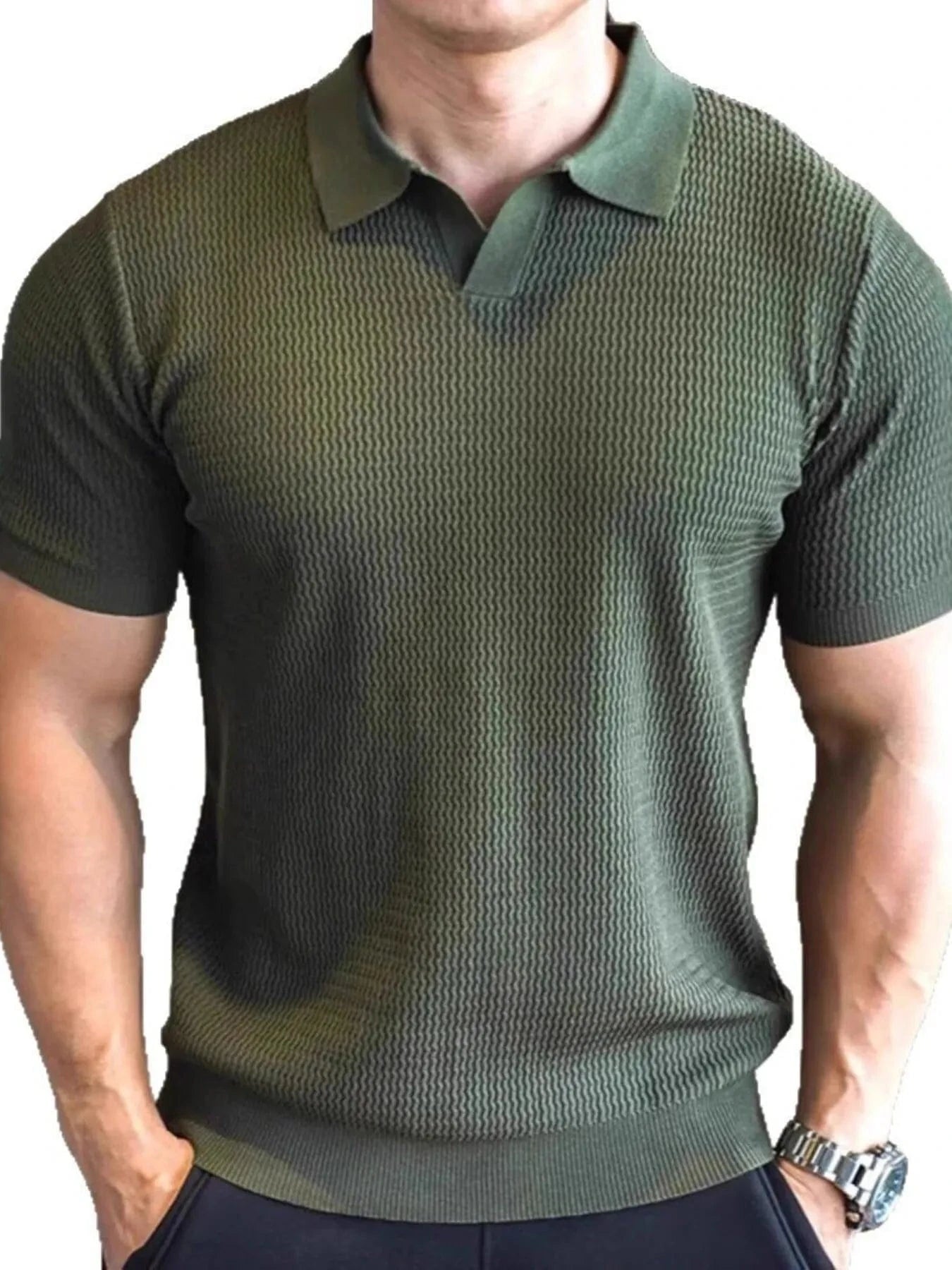 Men's Full Size Textured Knit Polo Shirt Plus Size Jonathan M Collection