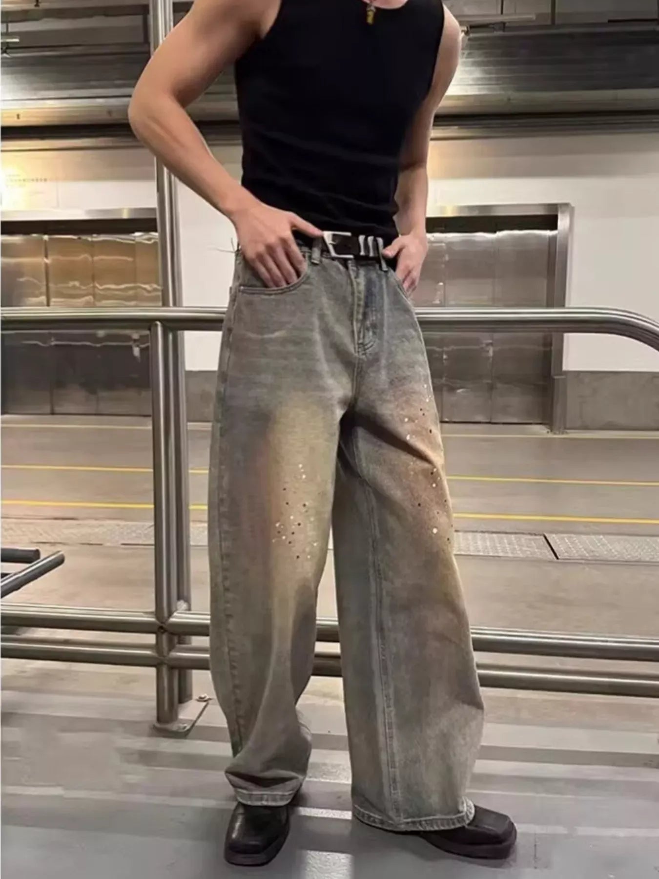 Men's Full Size Vintage Wash Wide Leg Jeans Plus Size Nostalgic Blue / S The Nichole Collection