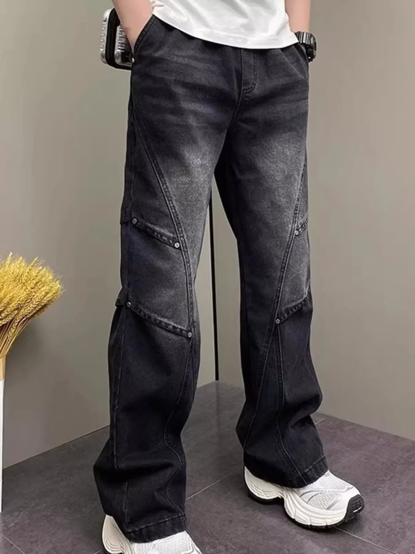 Men's Full Size Vintage Wash Wide Leg Jeans Plus Size The Nichole Collection