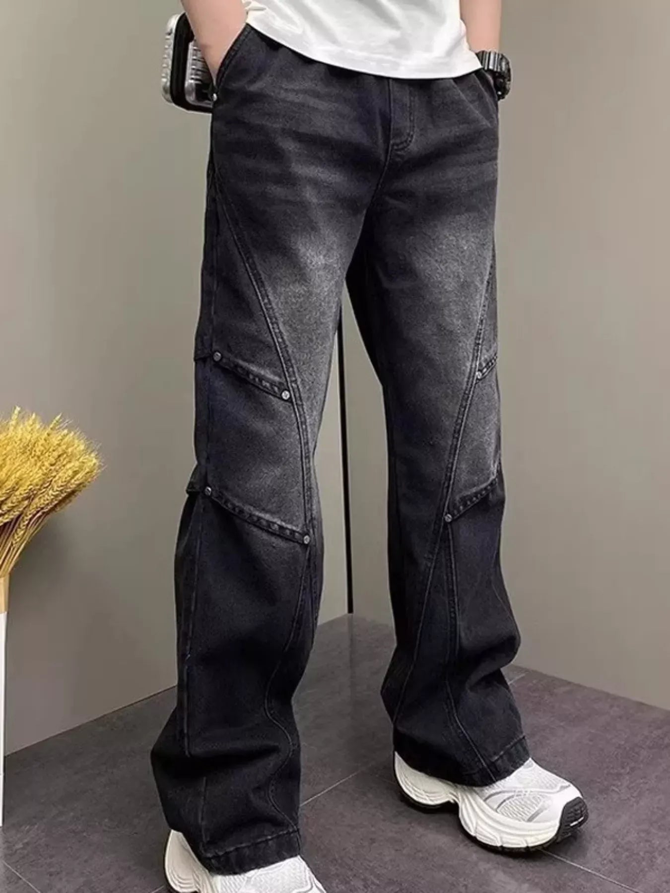 Men's Full Size Vintage Wash Wide Leg Jeans Plus Size The Nichole Collection