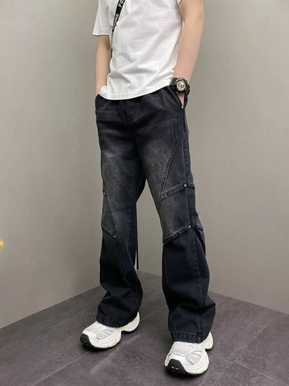 Men's Full Size Vintage Wash Wide Leg Jeans Plus Size Black / S The Nichole Collection