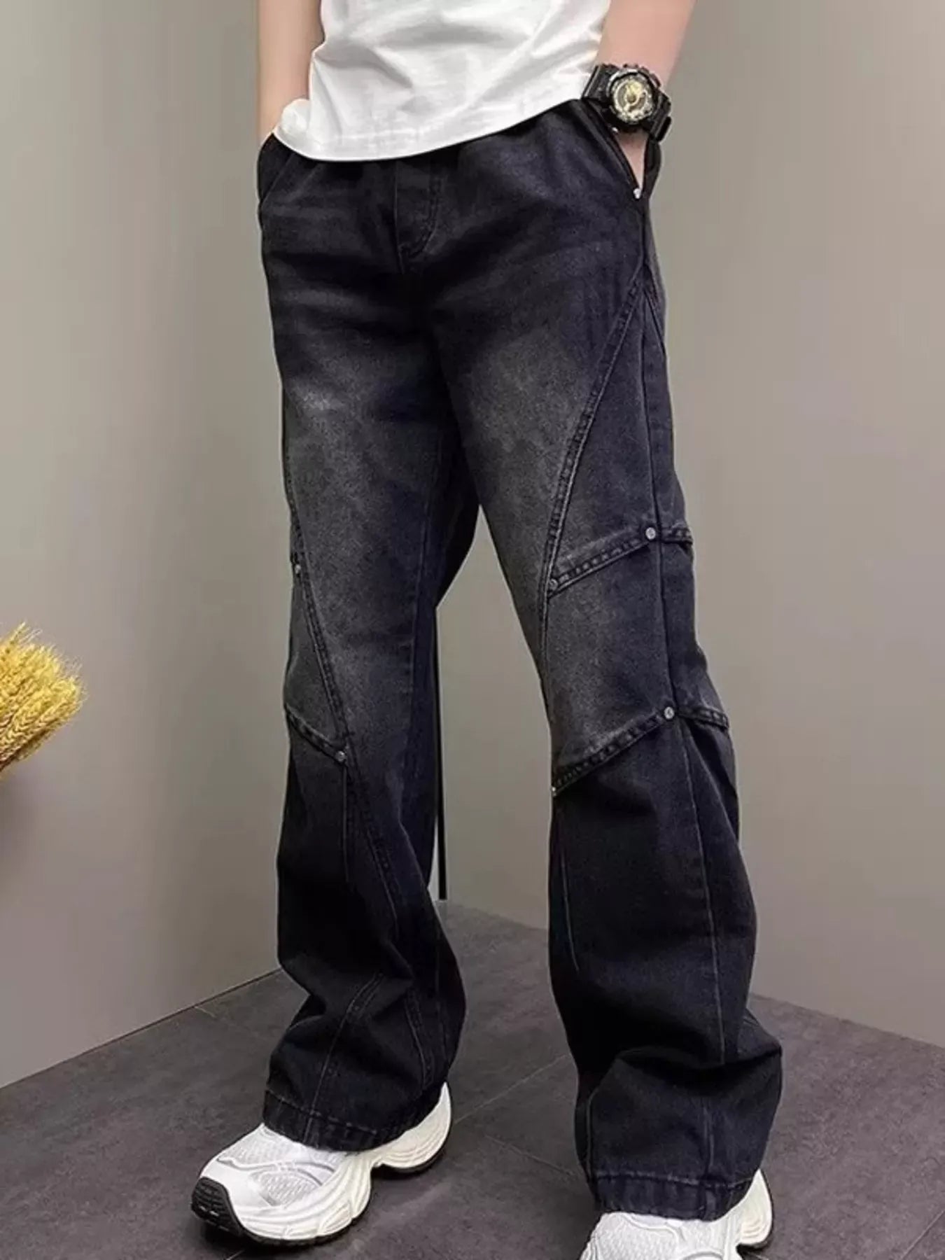 Men's Full Size Vintage Wash Wide Leg Jeans Plus Size The Nichole Collection
