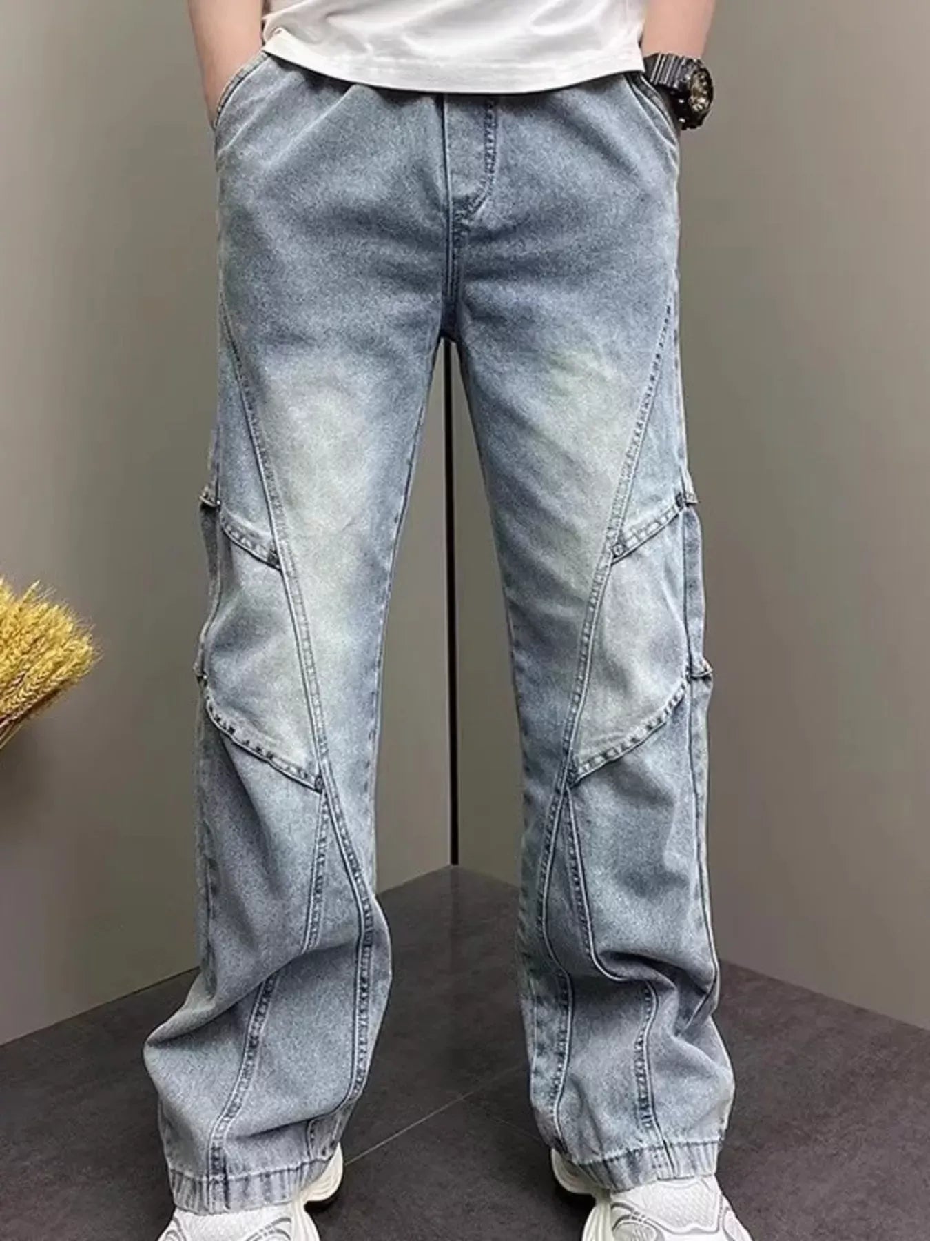 Men's Full Size Vintage Wash Wide Leg Jeans Plus Size Blue / S The Nichole Collection