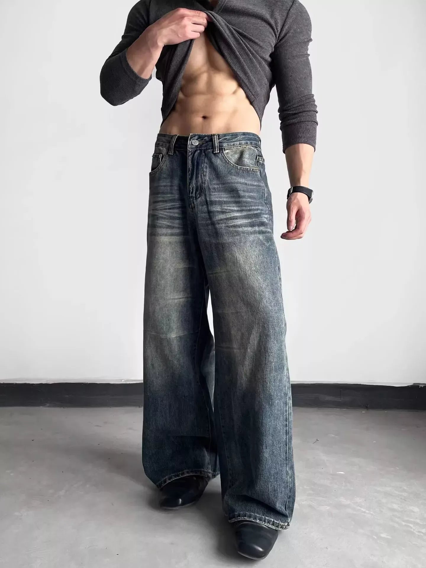 Men's Washed Wide Leg Jeans | The Nichole Collection