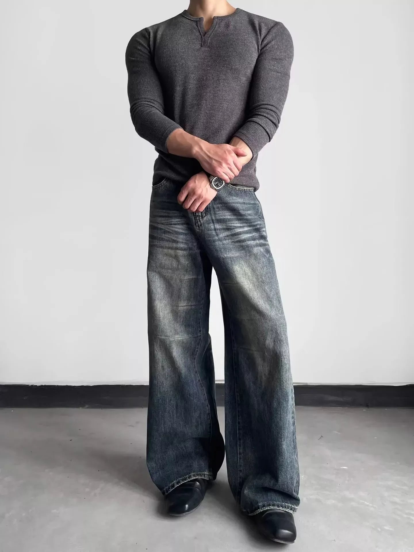 Men's Washed Wide Leg Jeans | The Nichole Collection
