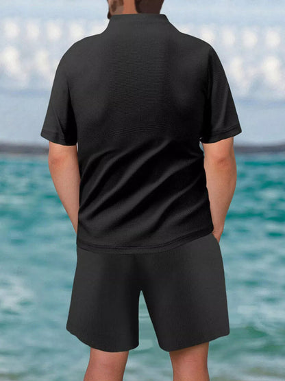Men's Full Size Zip Front Short Sleeve Top and Shorts Set Plus Size Trendsi