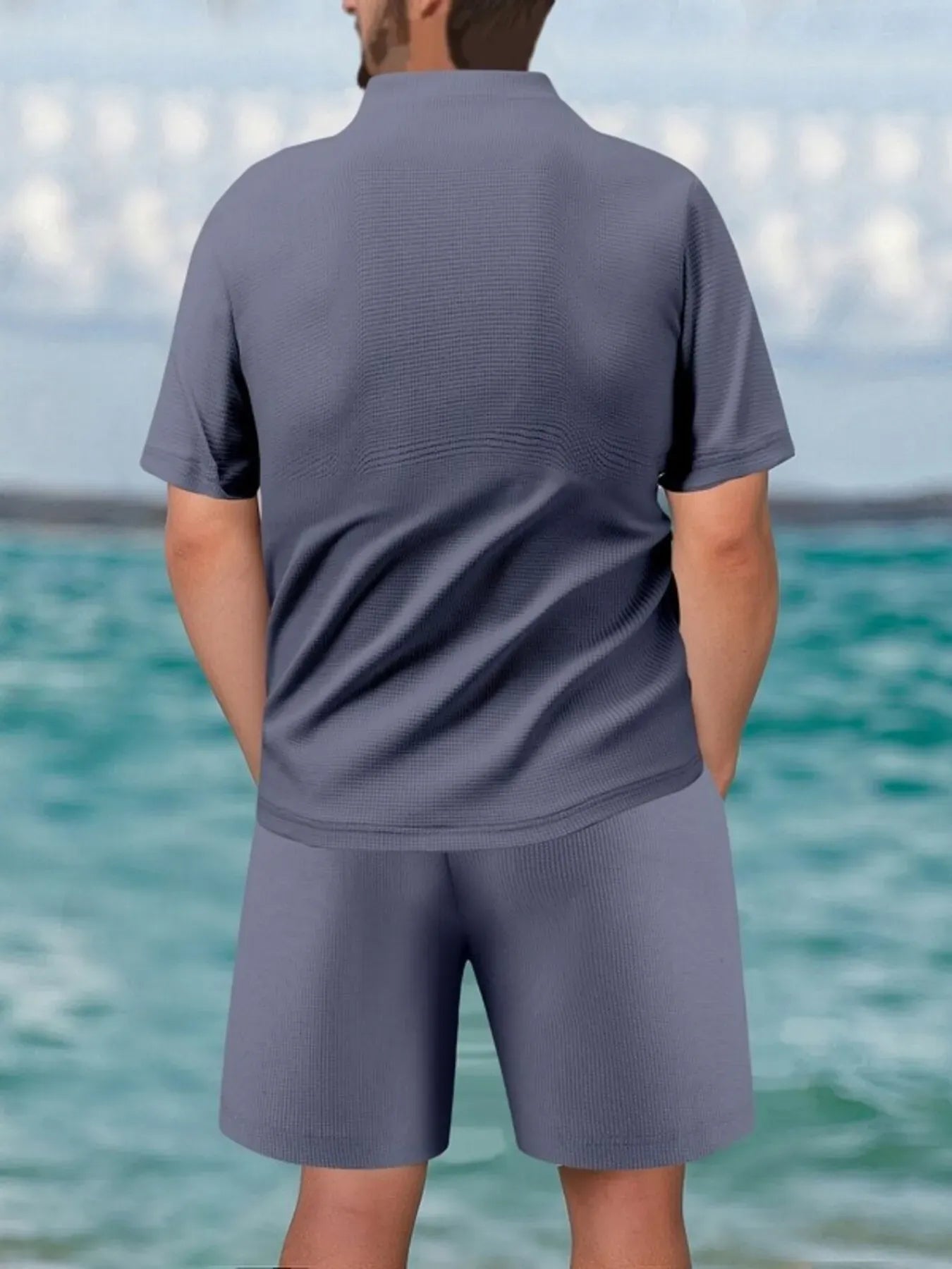 Men's Full Size Zip Front Short Sleeve Top and Shorts Set Plus Size Trendsi