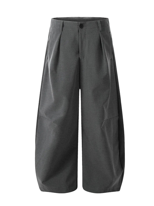 Men's High Waist Pleated Curved Pants Grey / S Jonathan M Collection