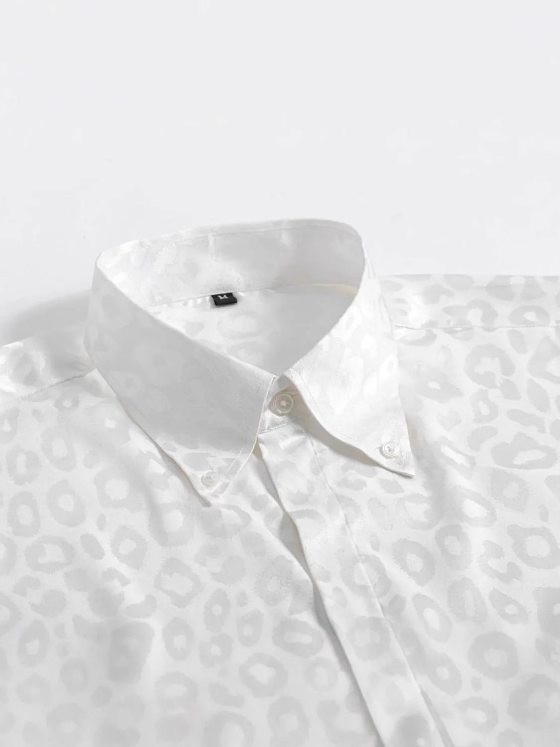 Men's Leopard Button Down Satin Shirt - White / S