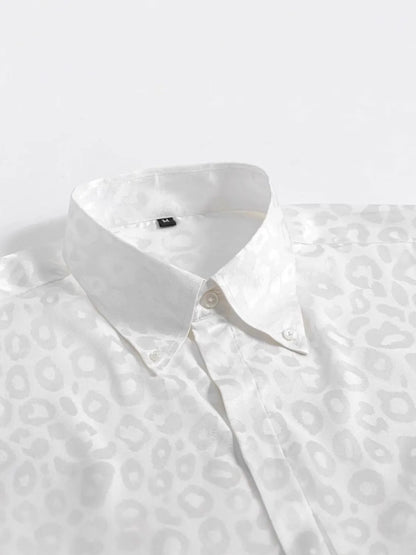 Men's Leopard Button Down Satin Shirt - White / S
