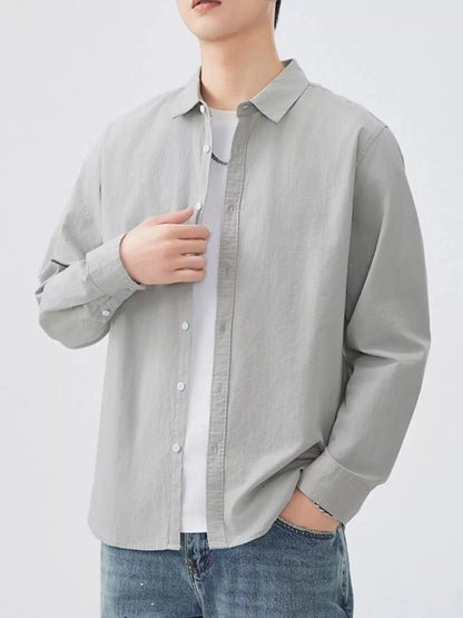 Men's Long Sleeve Button-Up Shirt Men's Shirts Light Gray / M The Nichole Collection