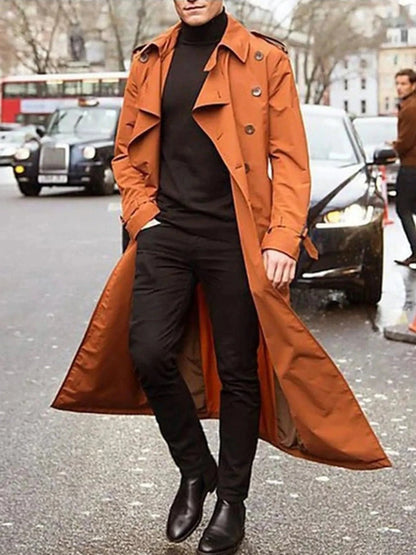 Men's Long Sleeve Longline Trench Coat Orange / S The Nichole Collection