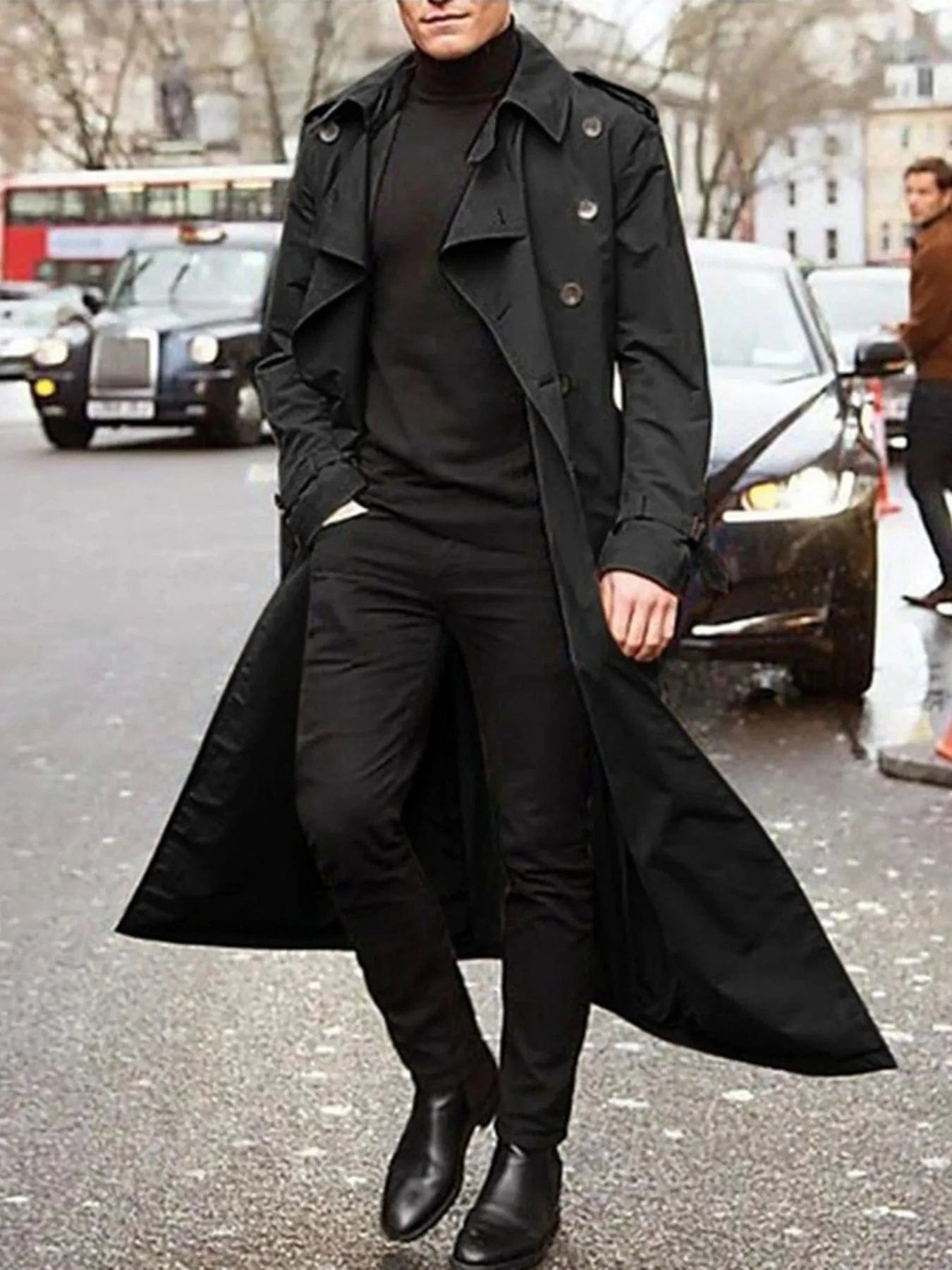 Men's Long Sleeve Longline Trench Coat Black / S The Nichole Collection