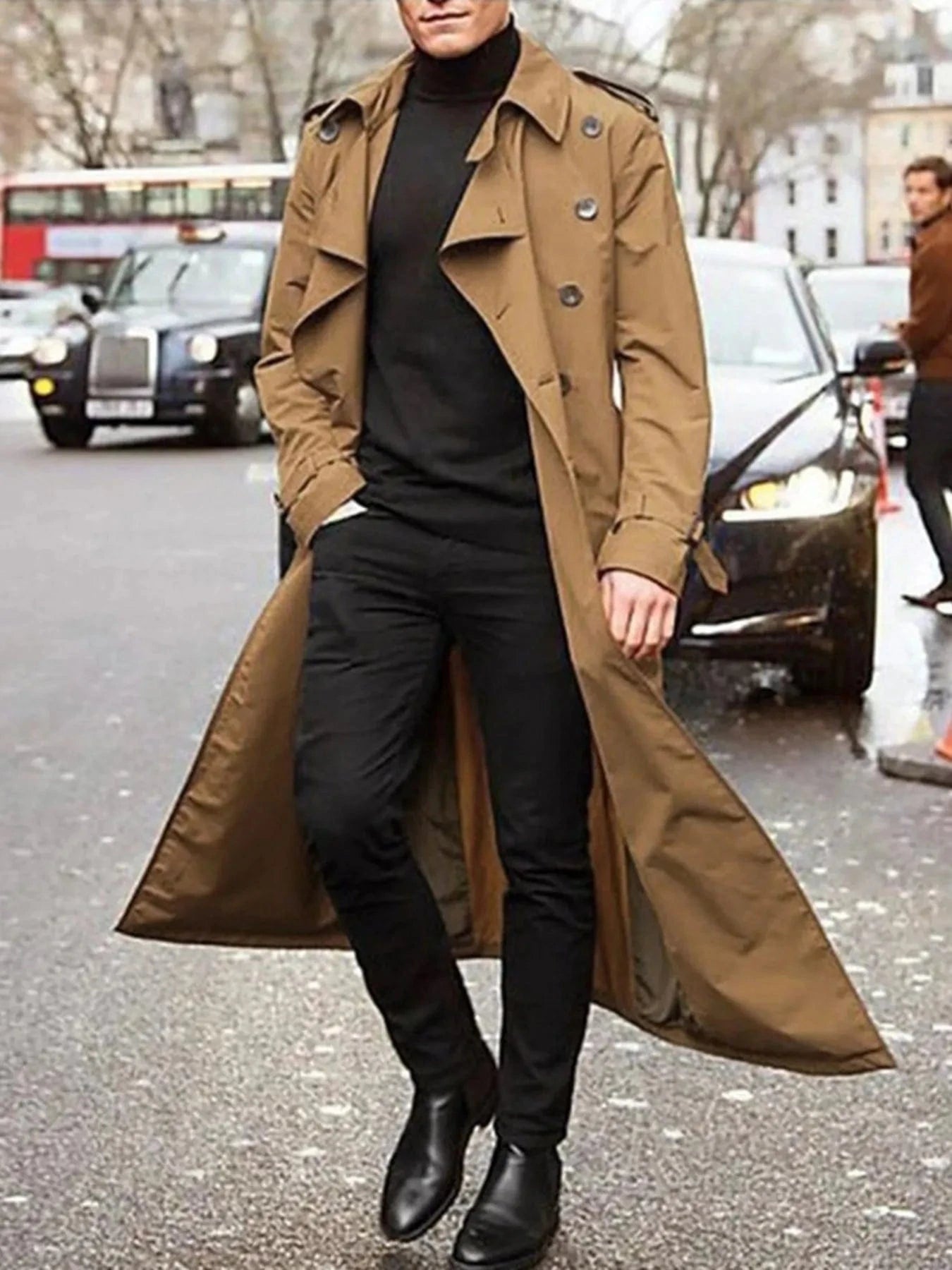 Men's Long Sleeve Longline Trench Coat Khaki / S The Nichole Collection