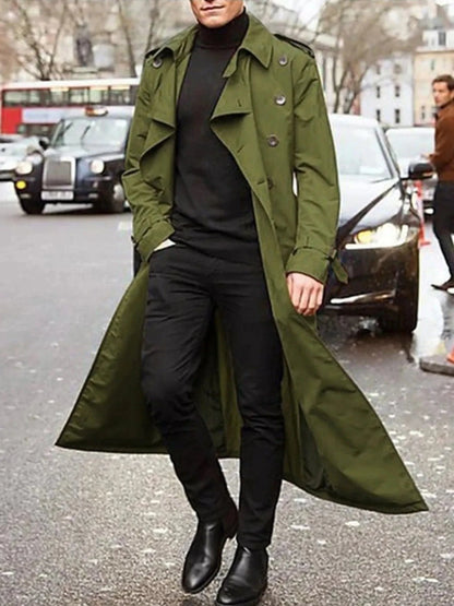 Men's Long Sleeve Longline Trench Coat Green / S The Nichole Collection