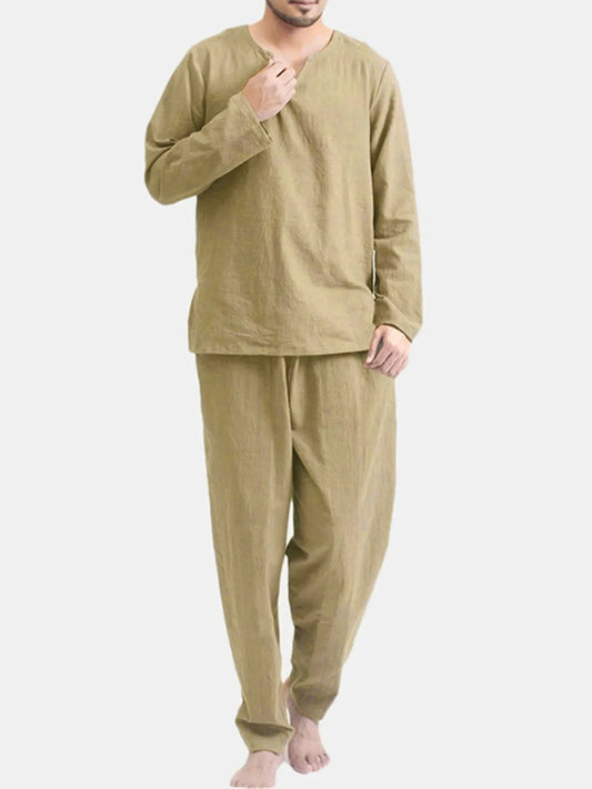 Men's Long Sleeve Top and Pants Set Khaki / M The Nichole Collection
