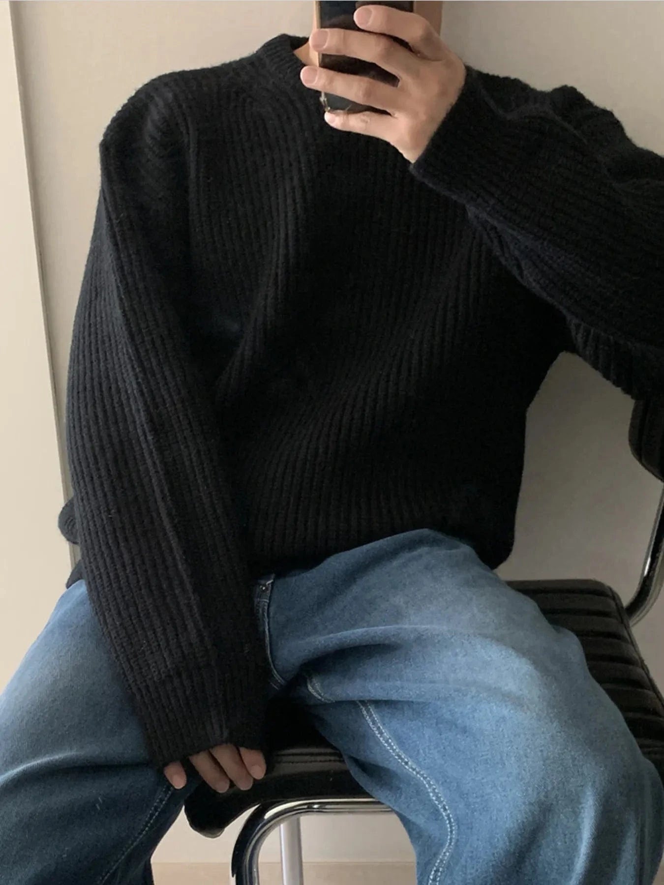 Men's Oversized Ribbed Round Neck Sweater The Nichole Collection