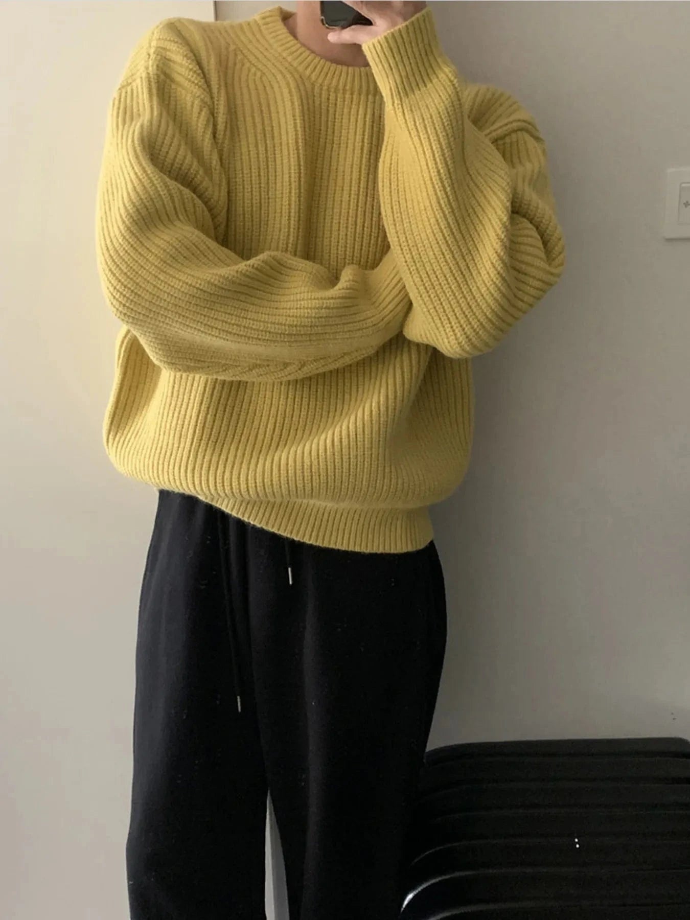 Men's Oversized Ribbed Round Neck Sweater The Nichole Collection