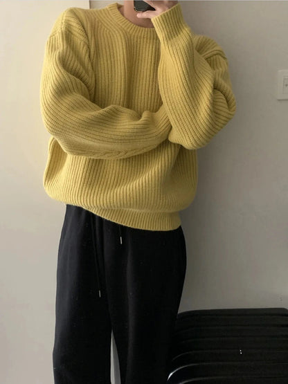 Men's Oversized Ribbed Round Neck Sweater The Nichole Collection