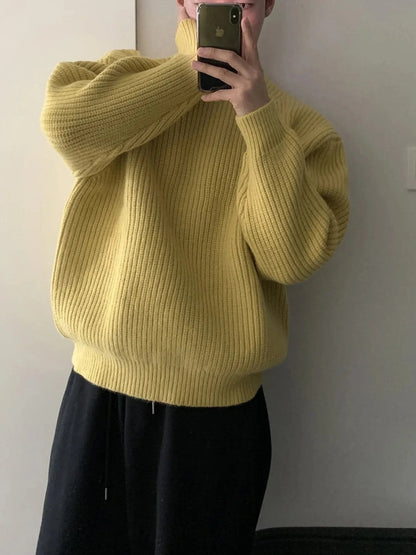 Men's Oversized Ribbed Round Neck Sweater Yellow / S The Nichole Collection