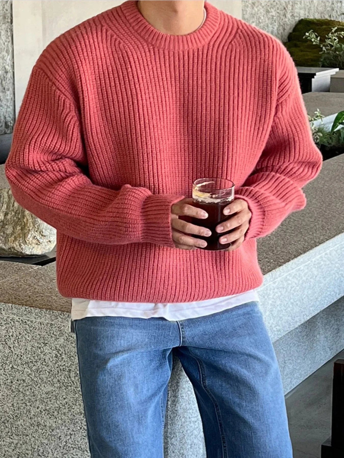 Men's Oversized Ribbed Round Neck Sweater The Nichole Collection
