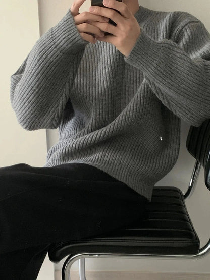 Men's Oversized Ribbed Round Neck Sweater The Nichole Collection