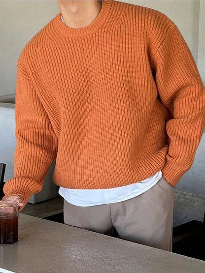 Men's Oversized Ribbed Round Neck Sweater The Nichole Collection