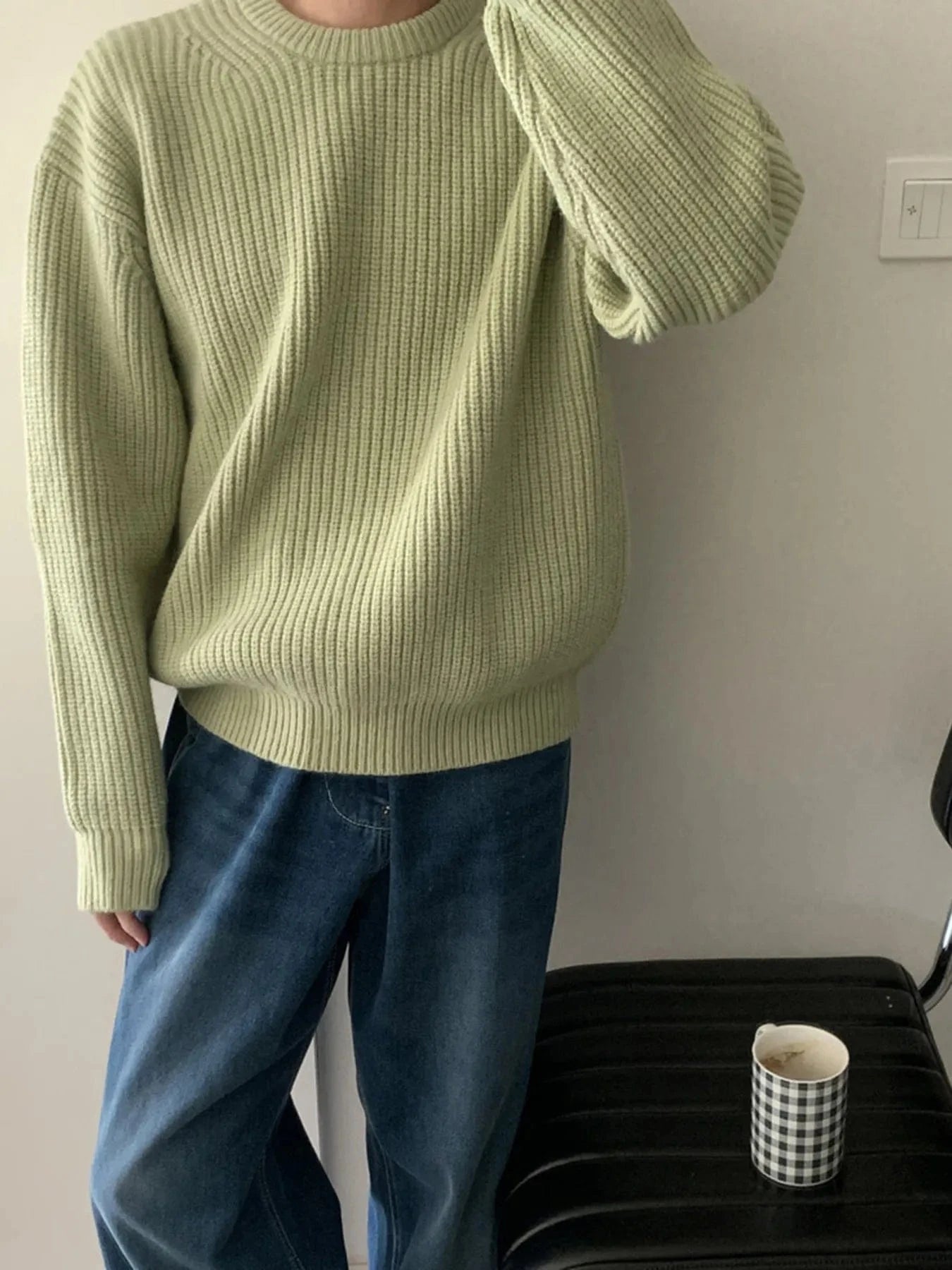 Men's Oversized Ribbed Round Neck Sweater The Nichole Collection