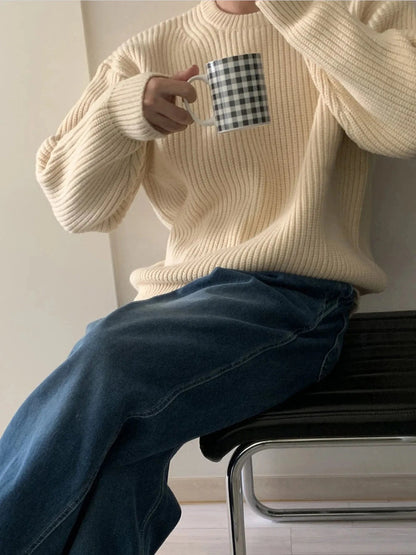 Men's Oversized Ribbed Round Neck Sweater The Nichole Collection