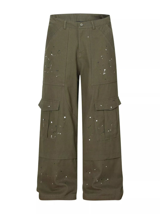 Men's Paint Splatter Cargo Pants Khaki Color / S The Nichole Collection