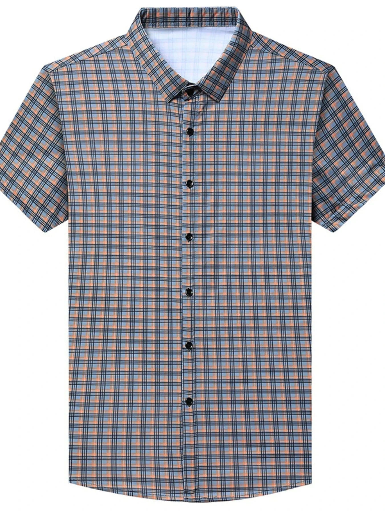 Men's Plaid Short Sleeve Casual Shirt Orange / 165 The Nichole Collection