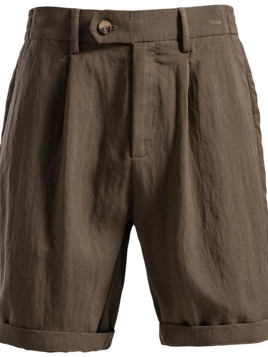Men's Pleated Shorts with Pockets Coffee / S The Nichole Collection