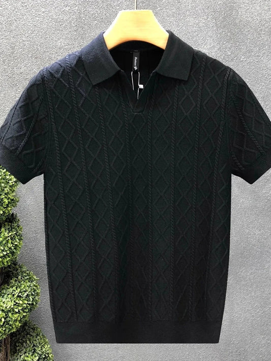 Men's Plus Size Basic style Collared Neck Knit Polo Black / M Jonathan M Collection