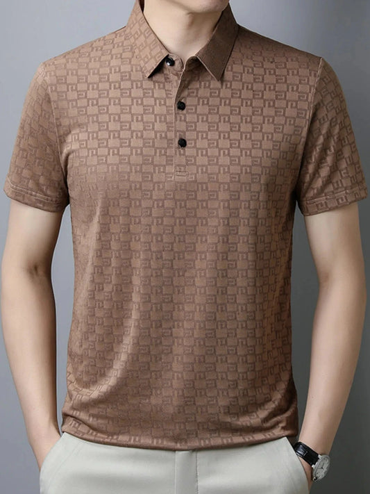 Men's Plus Size Breathable Textured Pattern Polo Taupe / M Jonathan M Collection