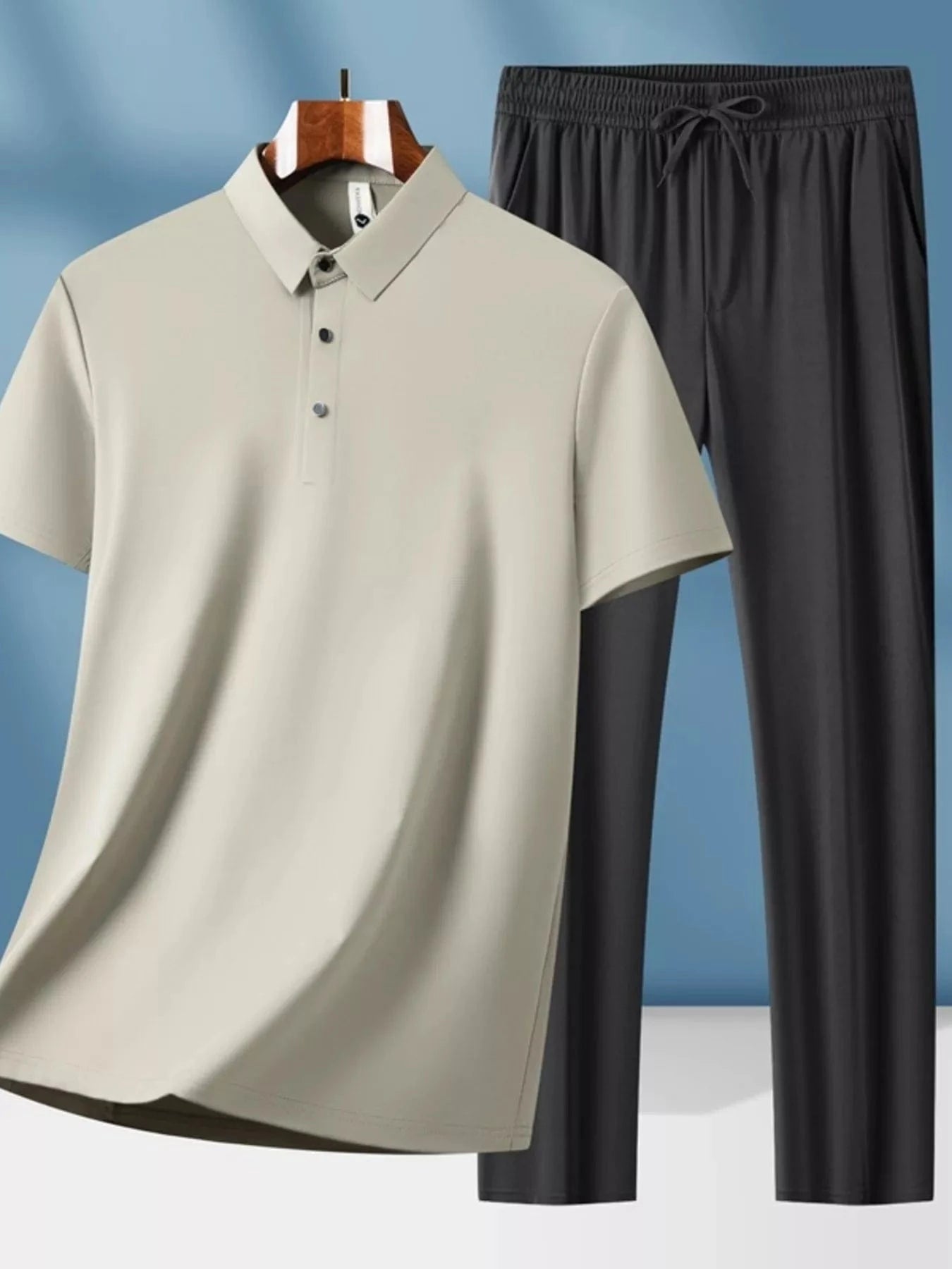 Men's Plus Size Button Detail Short Sleeve Top and Pants Set Beige / M The Nichole Collection