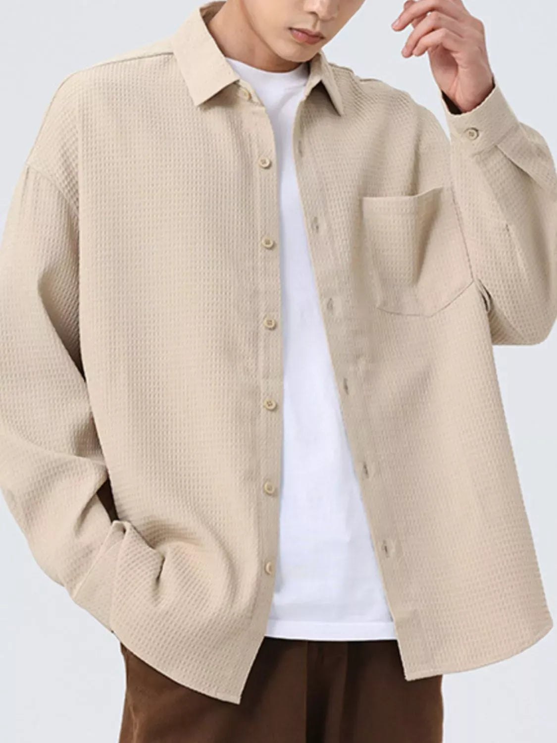 Men's Plus Size Button Up Casual Shirt Khaki / M Trendsi