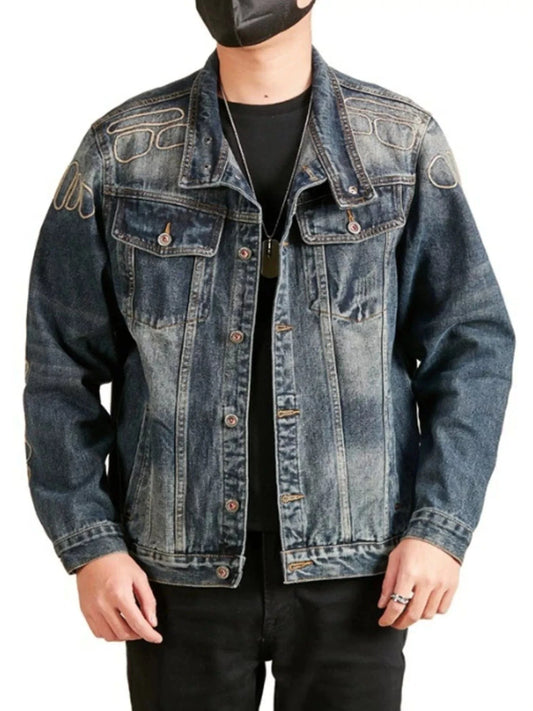 Men's Plus Size Button Up Long Sleeve Denim Jacket Men's Coats The Nichole Collection