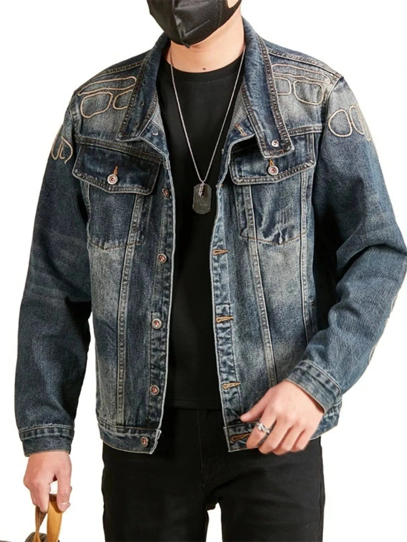 Men's Plus Size Button Up Long Sleeve Denim Jacket Men's Coats Blue / M The Nichole Collection
