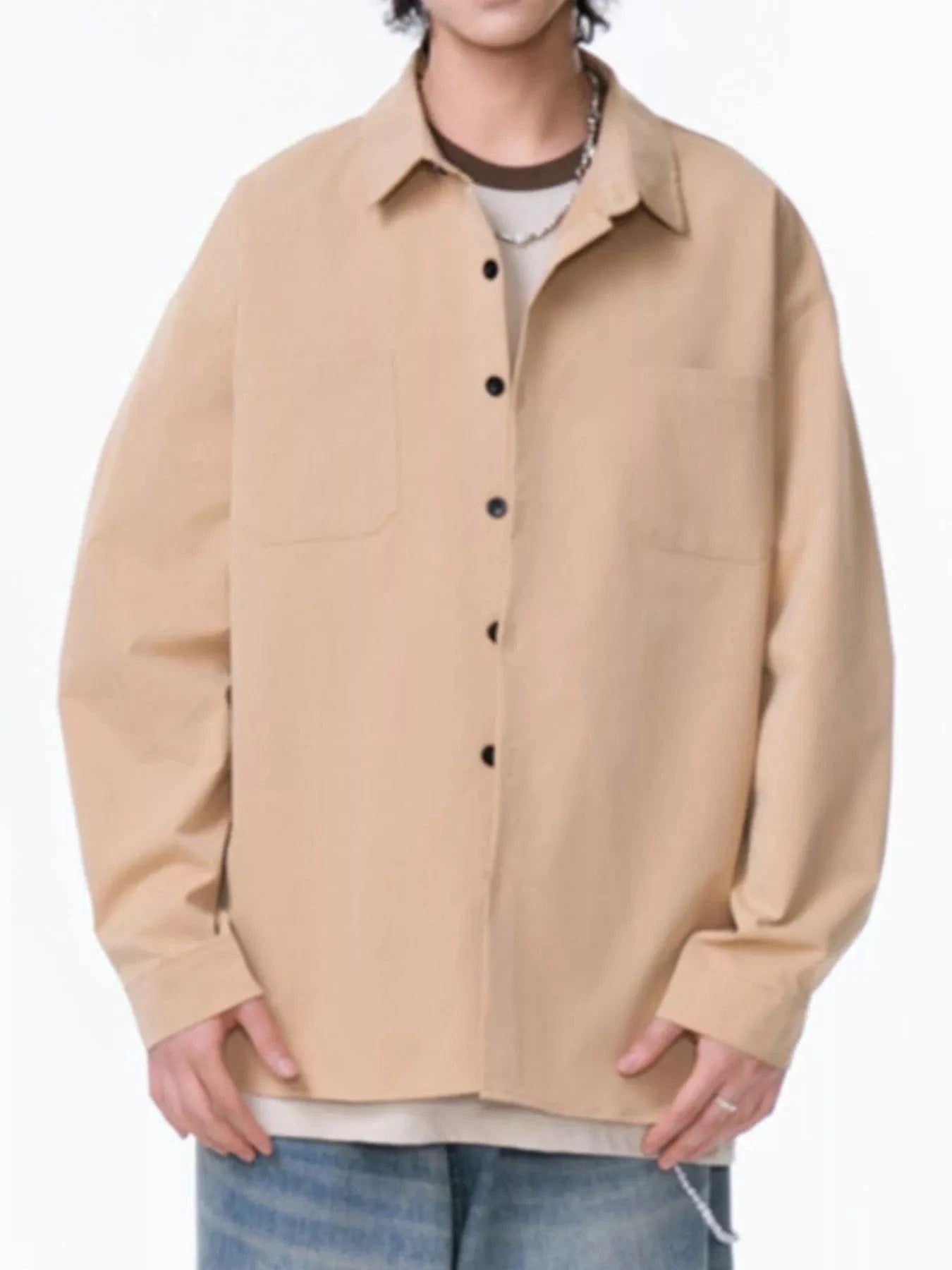 Men's Plus Size Button Up Long Sleeve Shirt Jackets Khaki / M The Nichole Collection