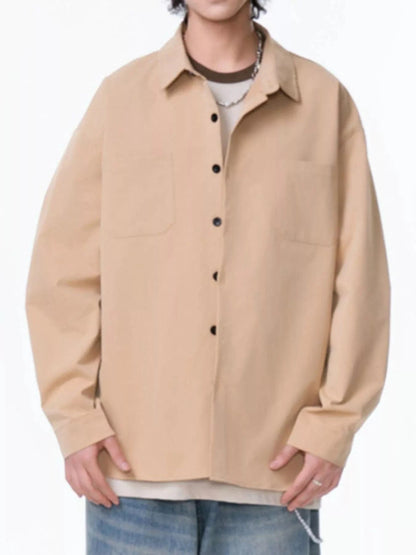 Men's Plus Size Button Up Long Sleeve Shirt Jackets Khaki / M The Nichole Collection