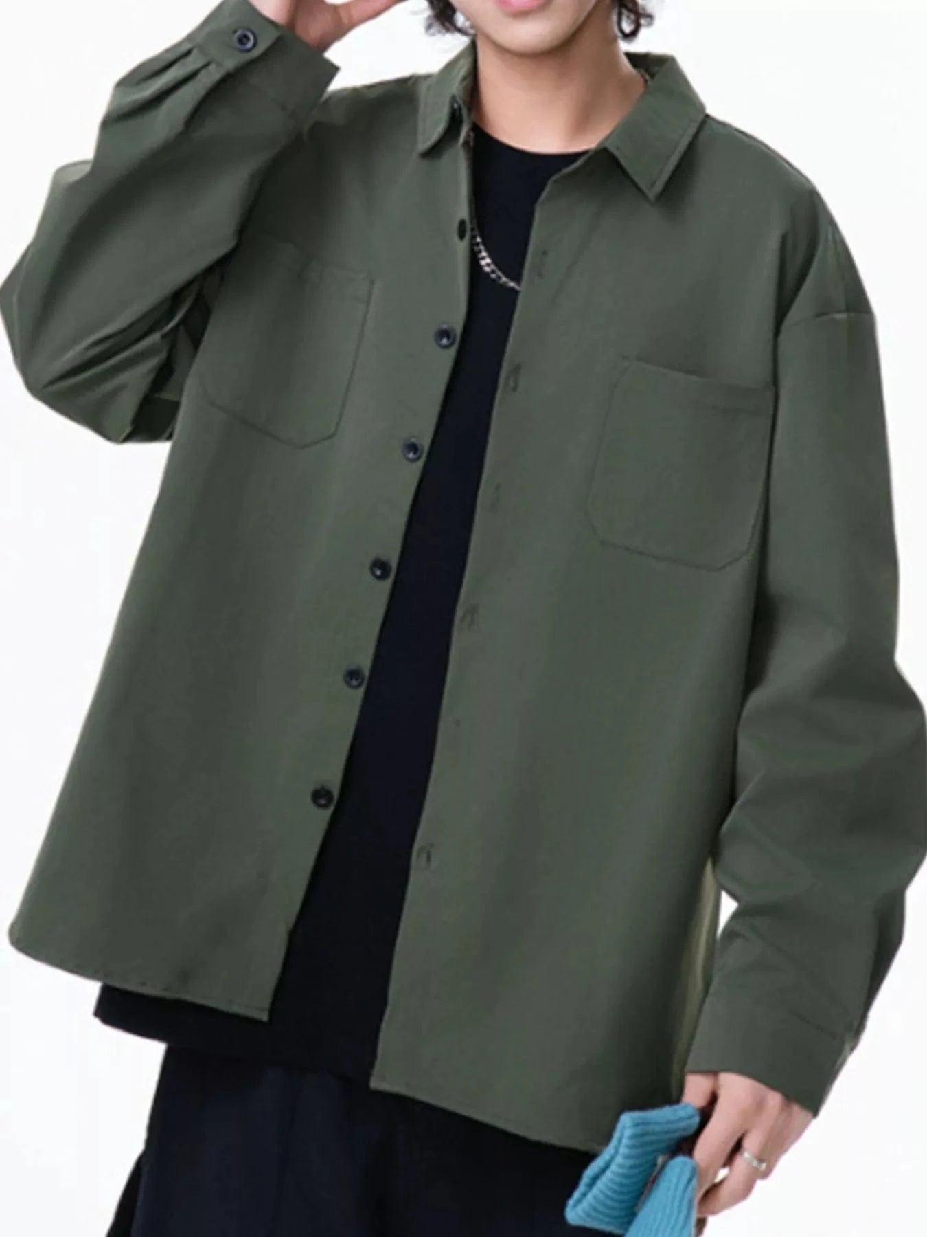 Men's Plus Size Button Up Long Sleeve Shirt Jackets Green / M The Nichole Collection