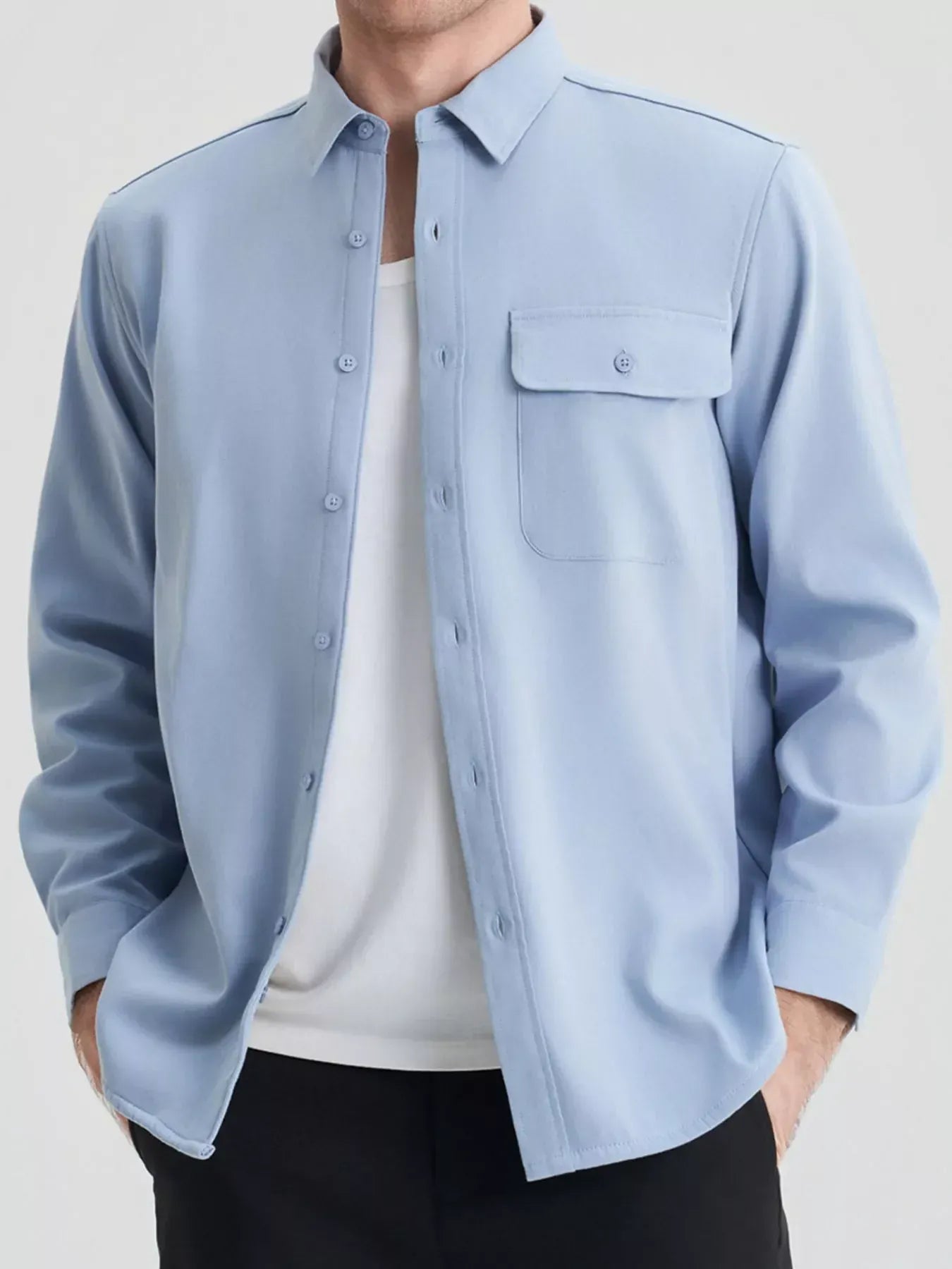 Men's Plus Size Button Up Long Sleeve Shirt Blue / M Trendsi