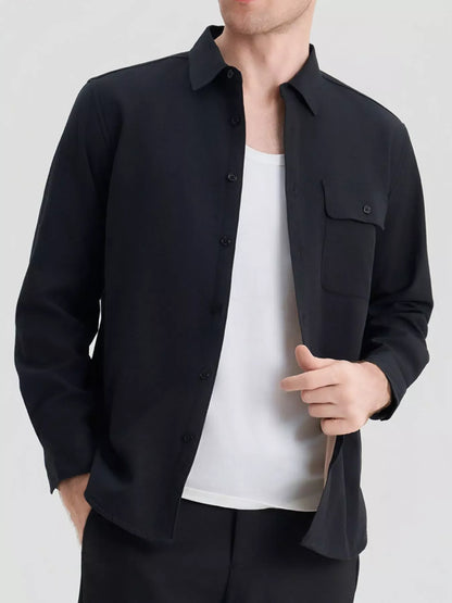 Men's Plus Size Button Up Long Sleeve Shirt Black / M Trendsi