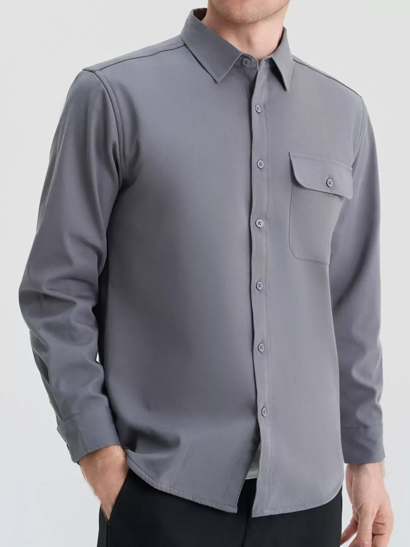 Men's Plus Size Button Up Long Sleeve Shirt Gray / M Trendsi